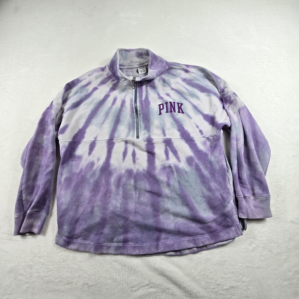 Victoria's Secret PINK Tie Dye Quarter Zip Pullover Womens Size Large Purple